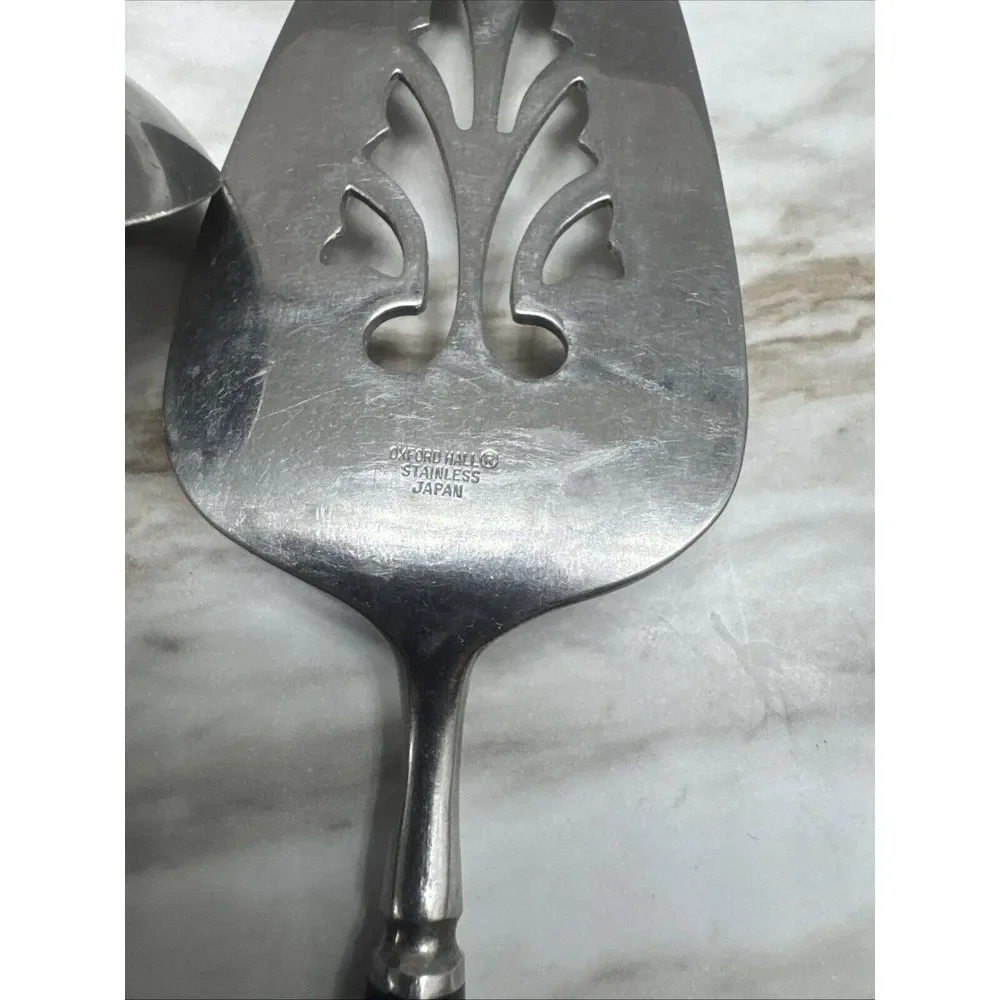 3 Vintage MCM Oxford Hall Stainless Japan Serving Flatware‎ Black Handles